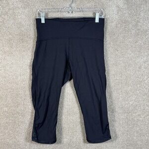 Lululemon Cropped Leggings Womens 10 Black High Rise Mesh Yoga Pants Athletic‎